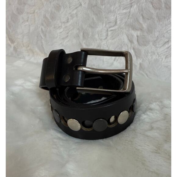 BRAVE Gordic Gump Belt Black Leather Italian Buckle Rivet Size 32 Ethically Made - Picture 1 of 12